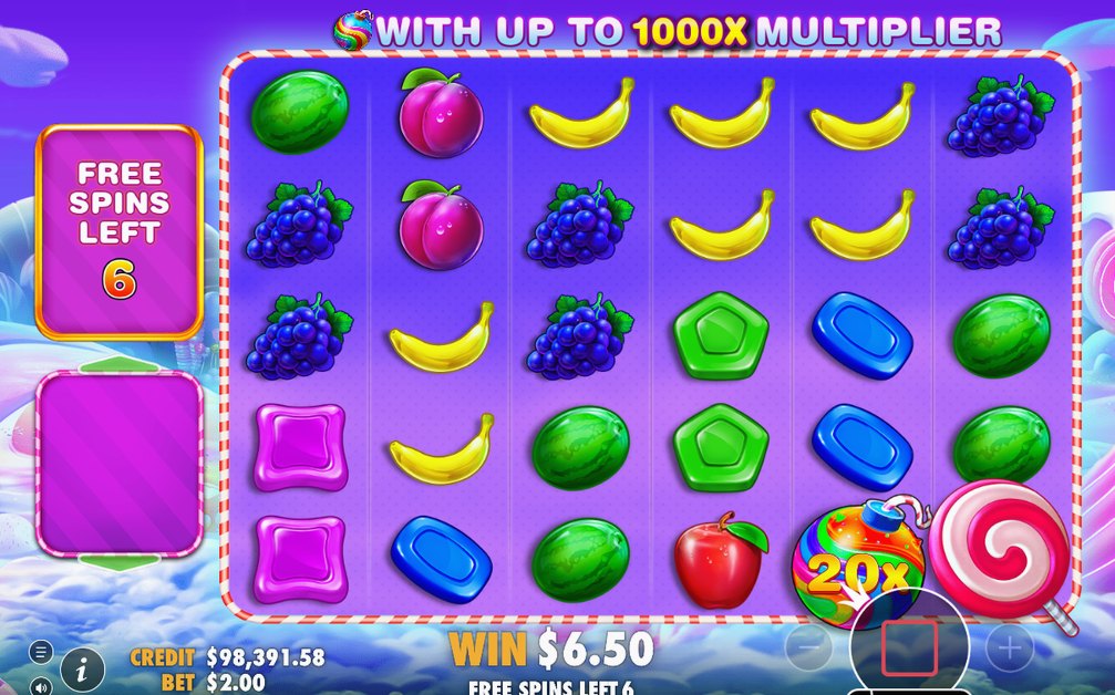 Free spins grid showing the bomb values mid-cascade