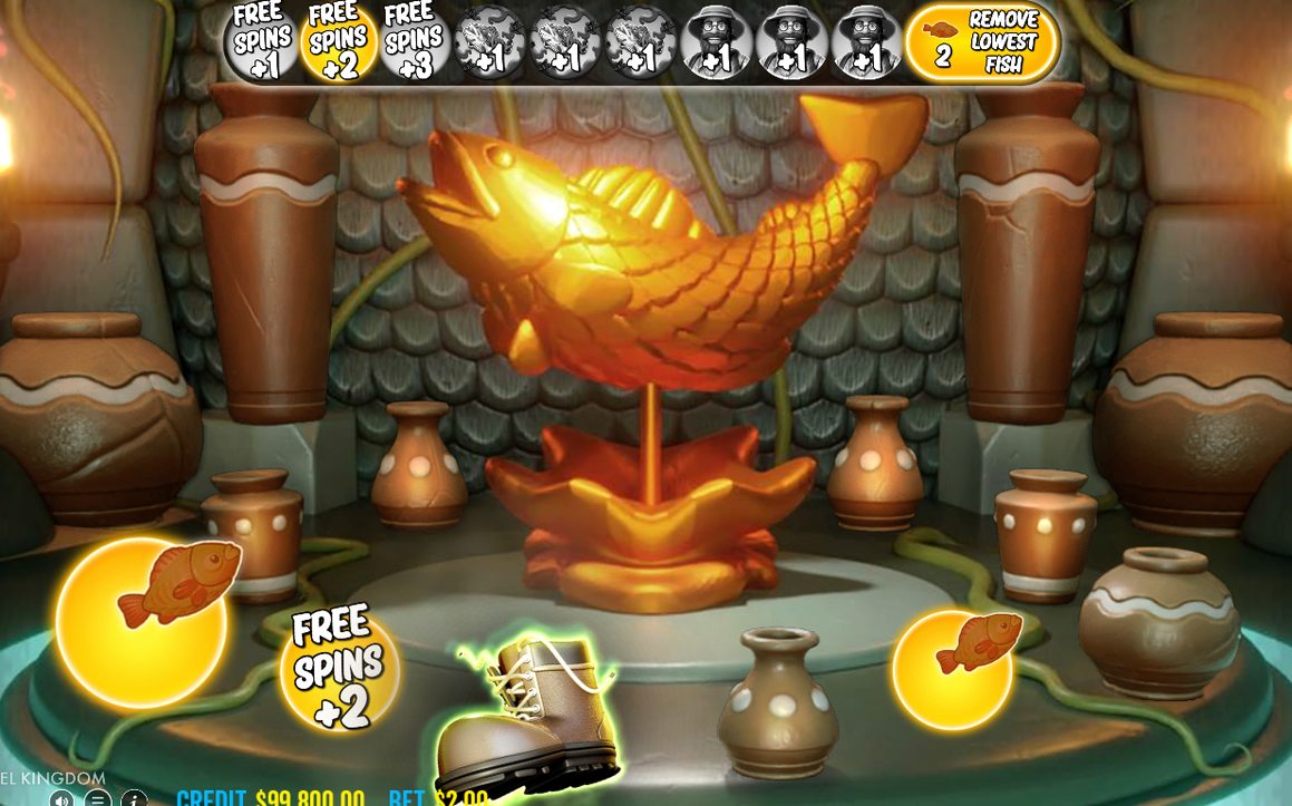 Stone temple with Pick a Pot pots and a boot