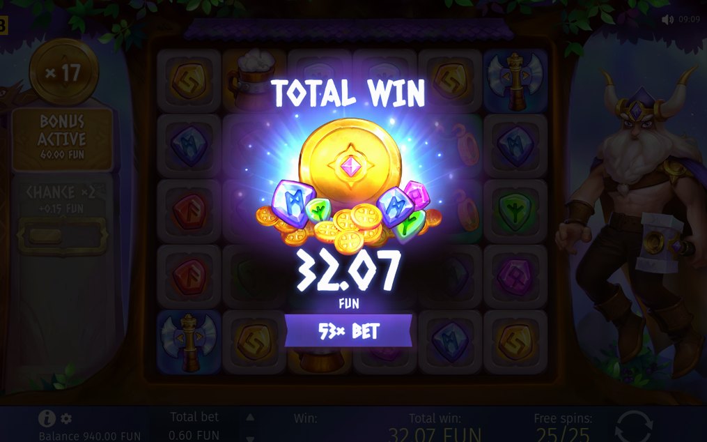 Win screen after a cascade of winning combinations