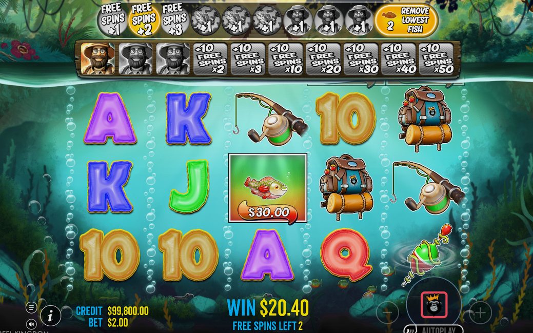 Fisherman Wild on every reel collecting Money values