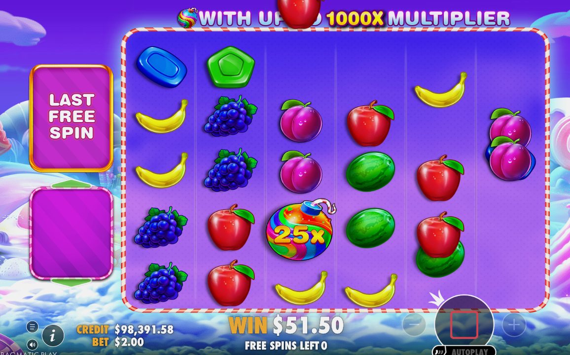 Free spins running with multiplier bombs in the sweets